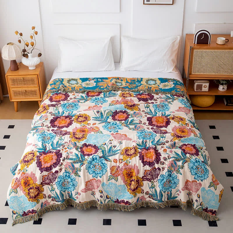 Proven Ownkoti Colorful Luxurious Peony Cotton Tassel Quilt Classic