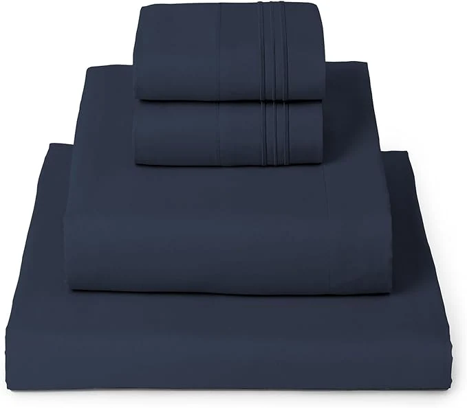 Sustainable Mellanni California King Sheets Set – 4 PC Iconic Collection Bedding – Hotel Luxury Extra Soft Cooling Bed Sheets – Wrinkle Fade Stain Resistant Cal King Navy Blue Next-Generation