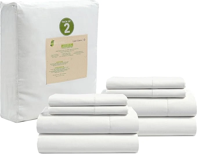 Unique LANE LINEN Organic Cotton Queen Sheets 8Pc Queen Bed Sheets Soft amp Breathable Queen Size Crisp Percale Weave Hotel-Quality Bedding Sheet amp Pillowcases – White 2 Pack High-Performance