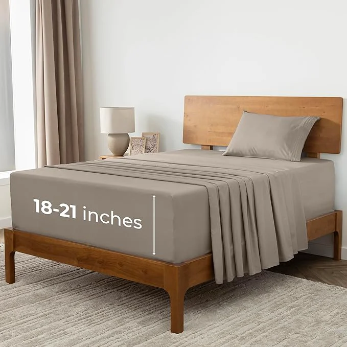 World-Class Mellanni Extra Deep Twin XL Sheets – 3 PC Iconic Collection Bedding – Hotel Luxury Ultra Soft Cooling Bed Sheets – Wrinkle Fade Stain Resistant Twin Extra Long Tan Optimized