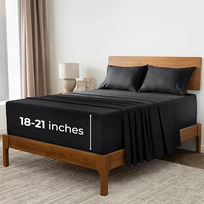 Versatile Mellanni Extra Deep Split King Sheets – 5 PC Iconic Collection Bedding – Hotel Luxury Ultra Soft Cooling Bed Sheets – Wrinkle Fade Stain Resistant Split King Black Next-Generation