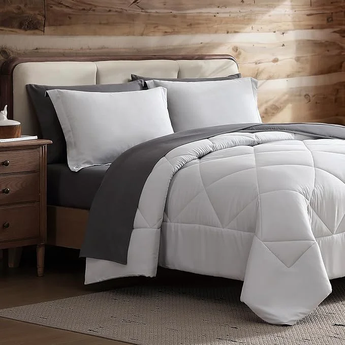Smooth Coleman Twin Comforter Set Reversible Bed-in-a-Bag– Double-Sided Color Options All-Season Comforter Shams Sheets – for Home Cabin or Camp Use Silver Gray Crafted