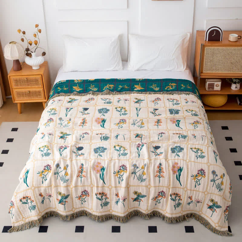 User-Friendly Ownkoti Floral Plaid Natural Cotton Gauze Quilt Unique