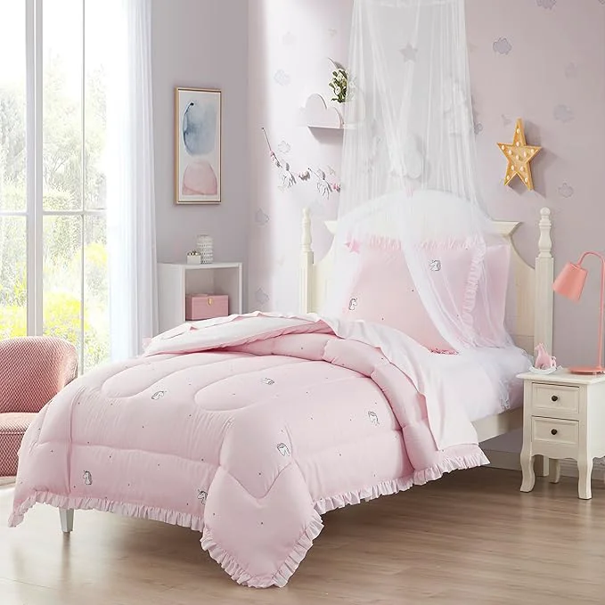 Modern Kids Bedding Set Bed in a Bag for Boys and Girls Toddlers Printed Sheet Set and Comforter Twin Rainbow Unicorn Selected