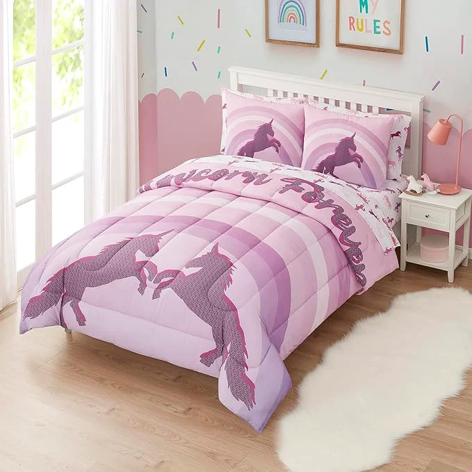 Recyclable Kids Bedding Set Bed in a Bag for Boys and Girls Toddlers Printed Sheet Set and Comforter Full Unicorn First-Class