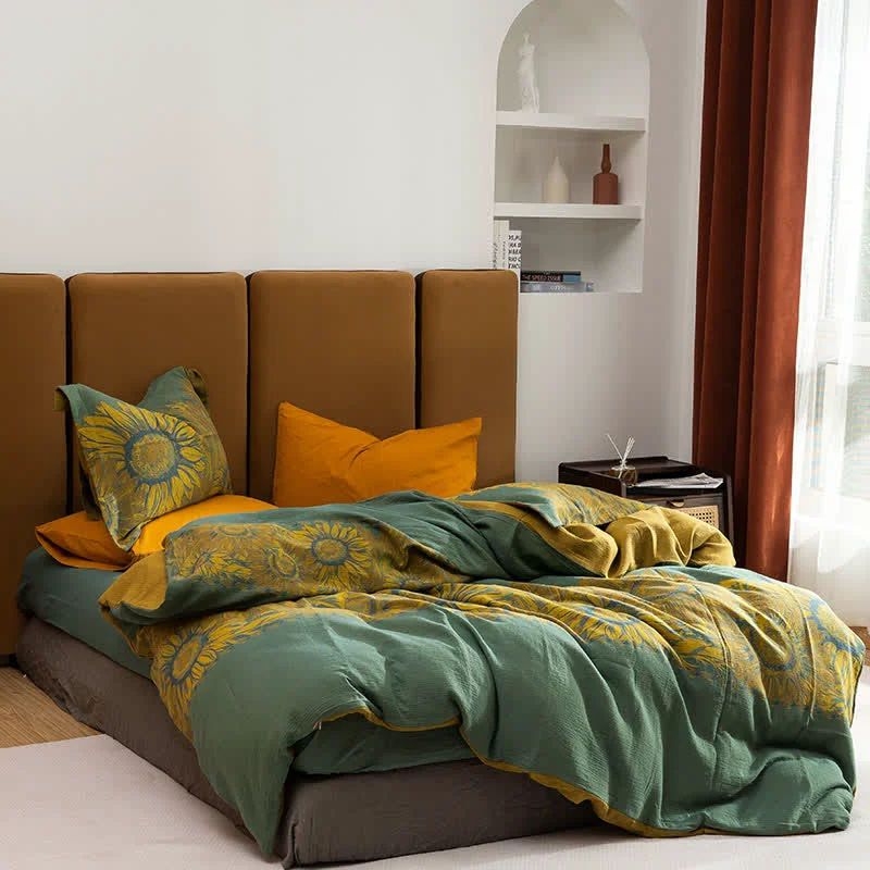 Healthy Ownkoti Pastoral Sunflower Jacquard Cotton Bedding Set 4PCS Responsible