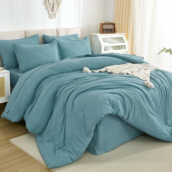 Enhanced Litanika Oversized King Comforter Sets Grayish Teal – 7 Pieces Bed in a Bag Oversized King Bedding Comforter Sets Solid Lightweight Bed Set with Comforter Sheets Pillowcases amp Shams Advanced