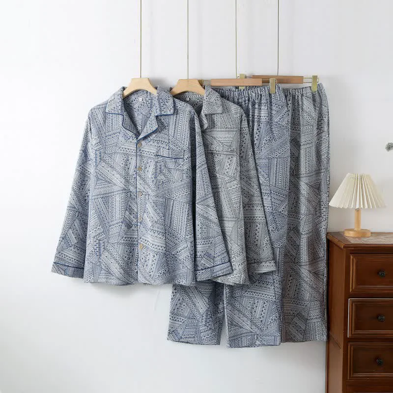 Smooth Ownkoti Geometric Pattern Cotton Gauze Loungewear Set First-Class