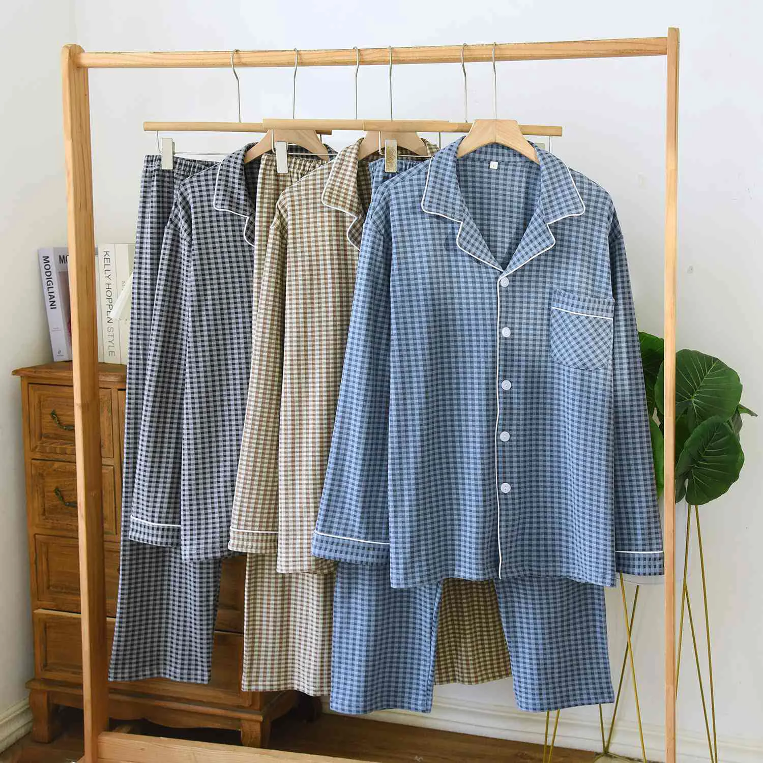 Fast Ownkoti Unisex Classic Plaid Loungewear Set Selected