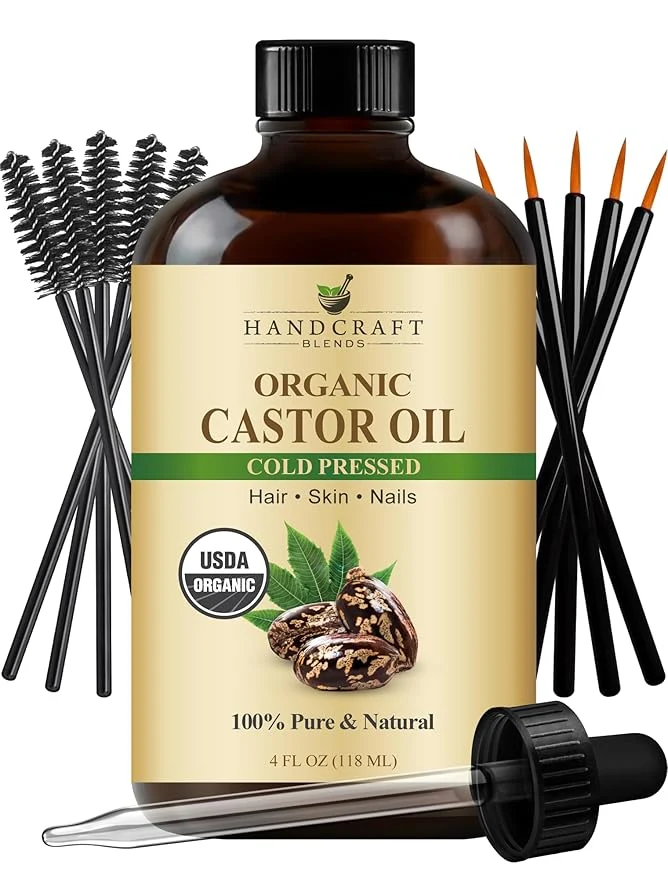 Refined Handcraft Blends Cold-Pressed Organic Castor Oil 4 Fl Oz Glass Bottle Lash Modern