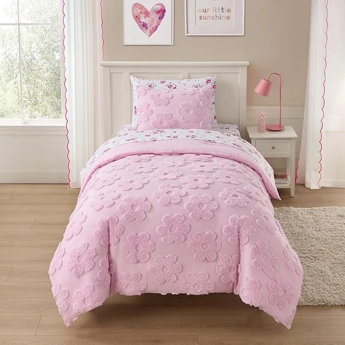 Exclusive Kids Twin Size Bed in a Bag Tufted Comforter amp Sheet Set – Complete Bedding Set with Corner Strap Fitted Sheet Ultra Soft Lightweight All Season Comforter Girls Bedroom Dorm Guest Room