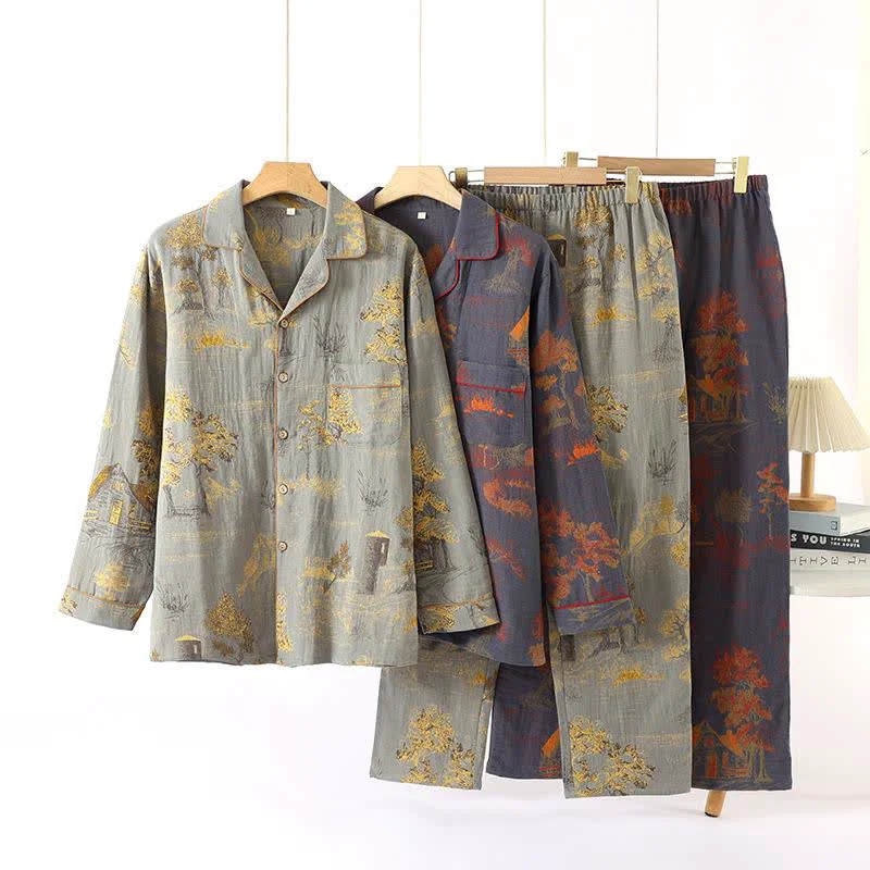Lightweight Ownkoti Retro Tree Jacquard Cotton Loungewear Set Specialty