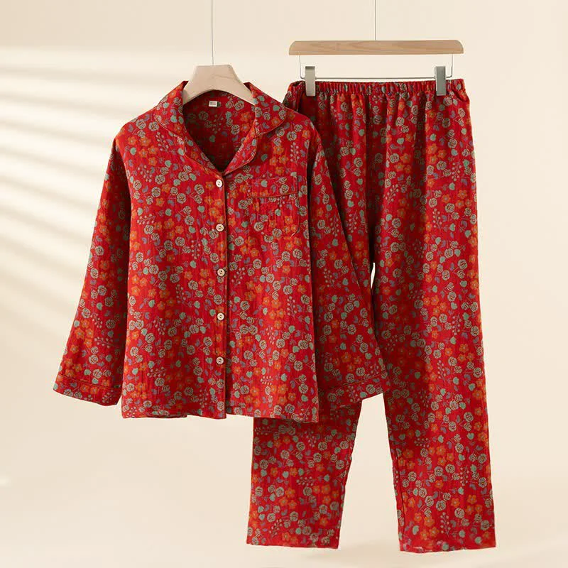Classic Ownkoti Rose Natural Cotton Gauze Loungewear Set Stylish