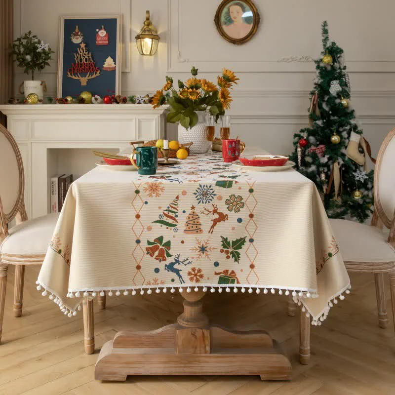 Fashionable Ownkoti Christmas-inspired Jacquard Beige Tablecloth Functional