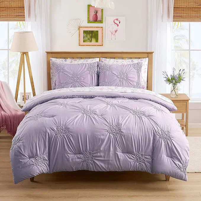 Traditional Floral Pintuck Comforter Set Full Size – Bed in a Bag with Sheets Pillowcases amp Shams – Soft Stylish Sports Bedding – All Season Boys Basketball Bed Set High-Quality