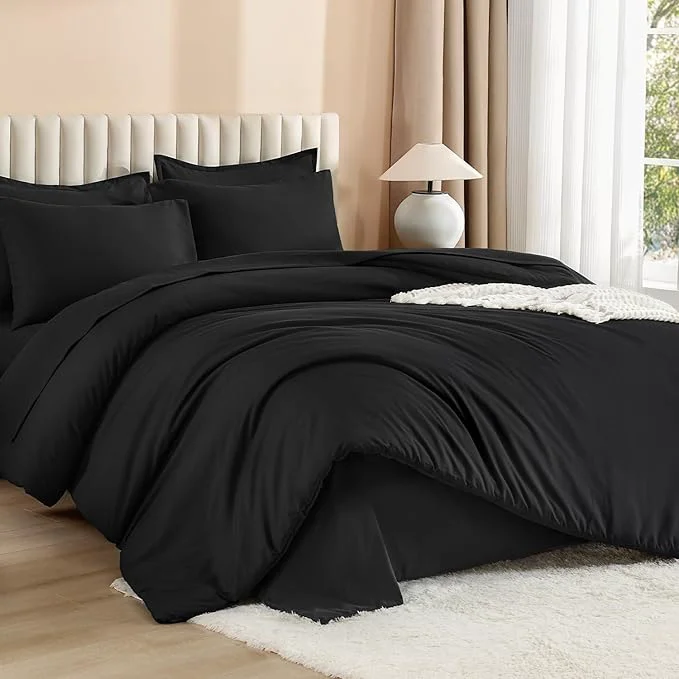 Artisan Litanika Comforter Full Size Set Black – 7 Pieces Bed in a Bag Full Bedding Comforter Sets Plain Lightweight Bed Set with Comforter Sheets Pillowcases amp Shams Minimalist