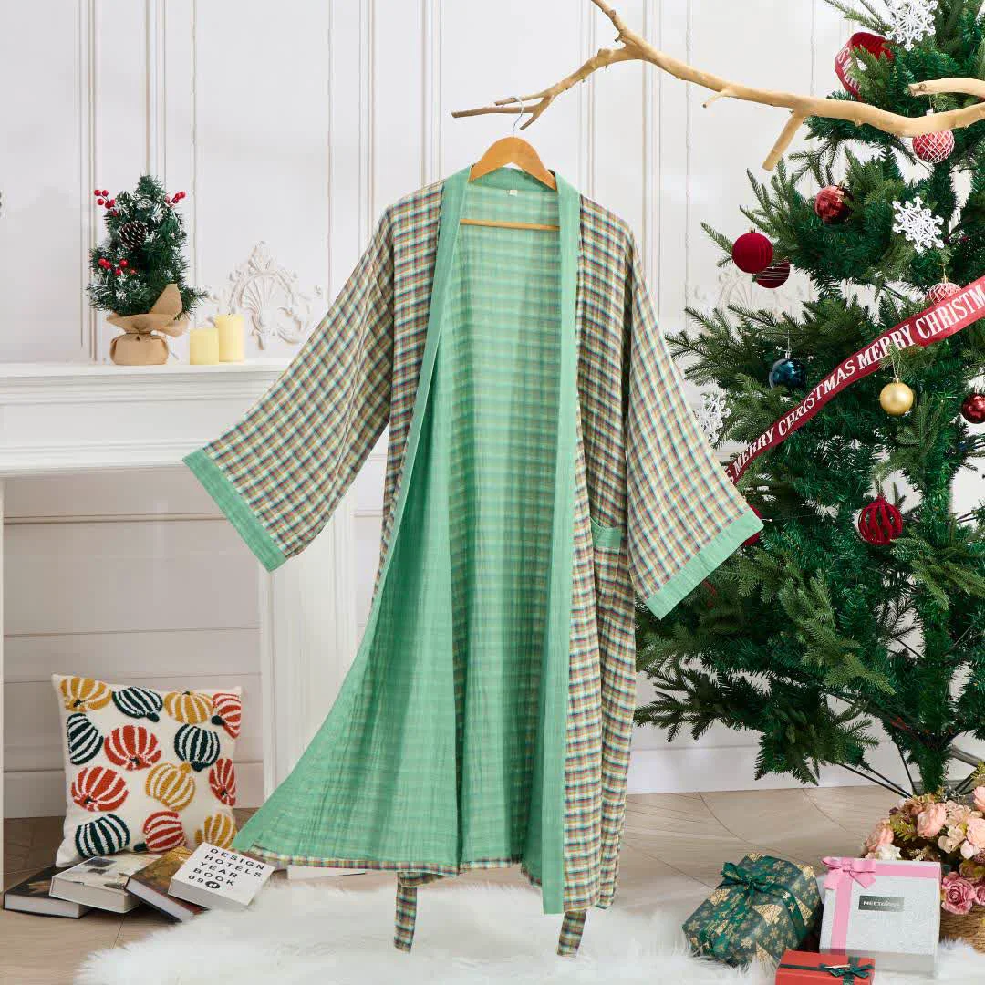 Optimized Ownkoti Plaid Cotton Gauze Kimono Yukata Robe Lightweight