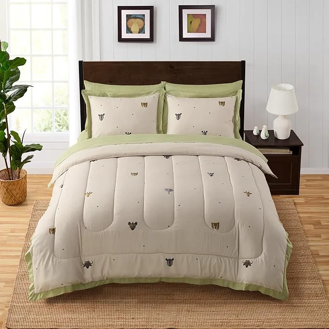 Enhanced Kids Jungle Safari Comforter Set Full Size – Bed in a Bag with Savanna Animals Sheets Pillowcases amp Shams – Soft Bedding with Lions Giraffes Elephants and More – Boys or Girls Bedroom Decor Classic