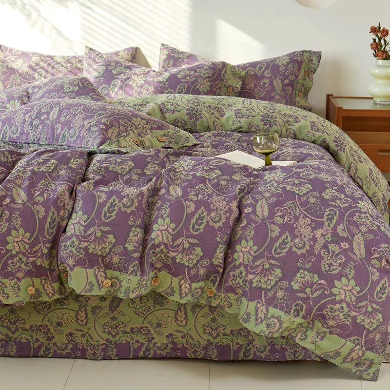 Recyclable Ownkoti Abstract Floral Jacquard Cotton Gauze Bedding High-End