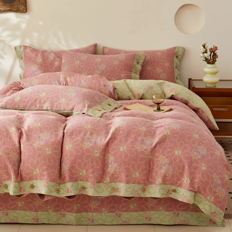 High-Grade Ownkoti Fresh Floral Jacquard Cotton Gauze Bedding Comfortable