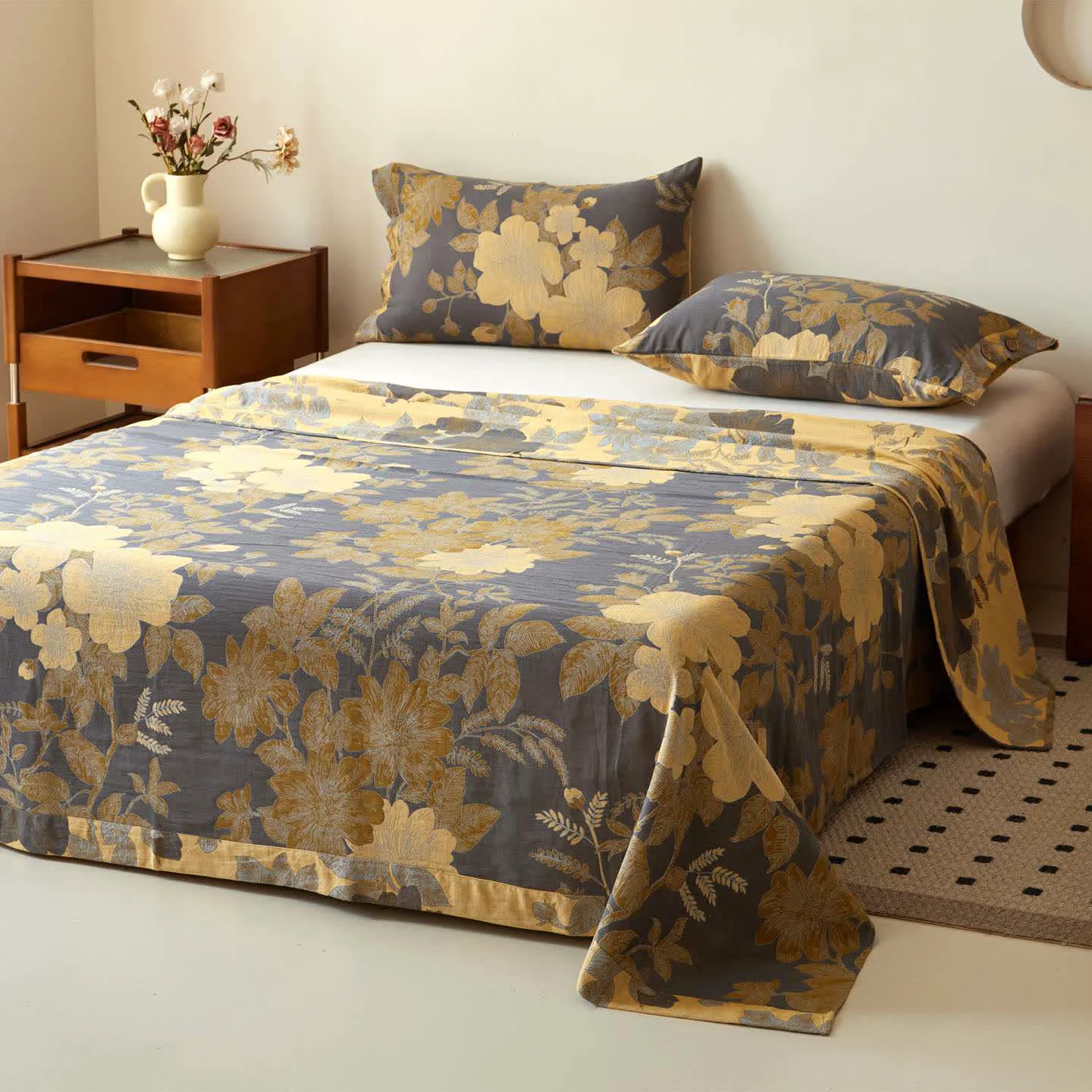 Premium Material Ownkoti Luxurious Floral Cotton Gauze Sheet Bedspread Dependable