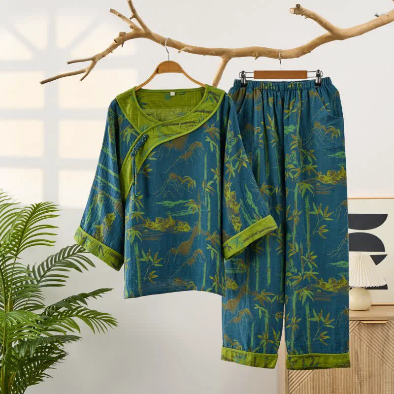 Official Ownkoti Bamboo Oriental Tassel Cotton Pajama Set Advanced