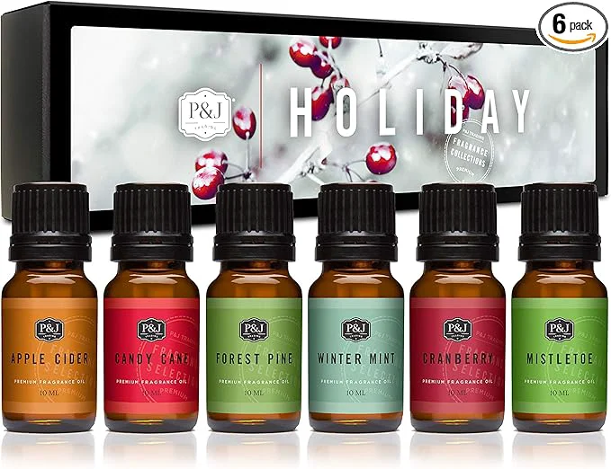 Recyclable P J Fragrance Oil Holiday Set for Christmas Home Decor Mistletoe Candy Cane Functional