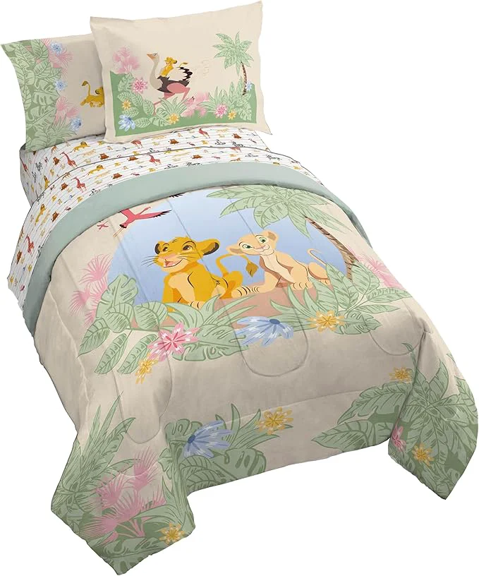 Pure Jay Franco Kids Comforter Set Includes Sheets and Pillow Covers – Soft and Cozy Bed Set for Stylish Room Decor Multi – Lion King 5 Piece Twin Size Bedding Crafted