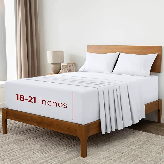 Prestigious Mellanni Extra Deep Queen Sheets – 4 PC Iconic Collection Bedding – Hotel Luxury Ultra Soft Cooling Bed Sheets – Wrinkle Fade Stain Resistant Queen White Contemporary