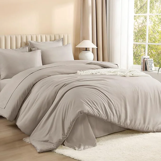 Smart Litanika King Size Comforter Set Linen – 7 Pieces Bed in a Bag King Bedding Comforter Sets Solid Lightweight Bed Set with Comforter Sheets Pillowcases amp Shams Eco-Friendly