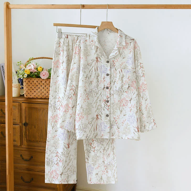 Reusable Ownkoti Muted Floral Cotton Gauze Pajama Set Exceptional