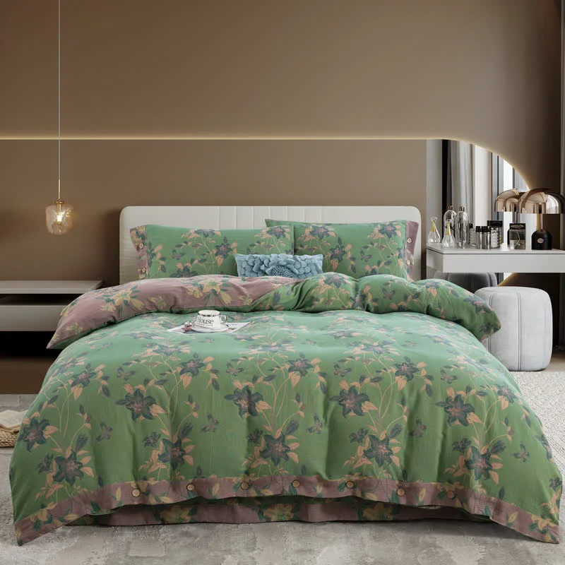 Optimized Elegant Lily Cotton Gauze Bedding Set 4PCS Consistent