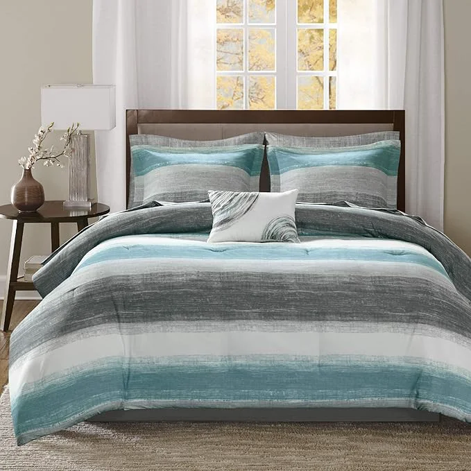 Unique Madison Park Essentials Full Comforter Set Bed in a Bag Full Watercolor Print Coastal Comforter amp Chambray Cotton Sheet Set All Season Bedding Set Saben Aqua Full 78 in x 86 in 9 Piece Soft