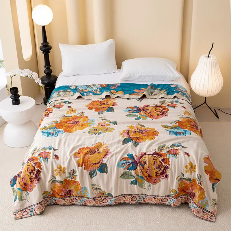 Reusable Ownkoti Luxurious Blooming Flower Cotton Reversible Quilt Fast