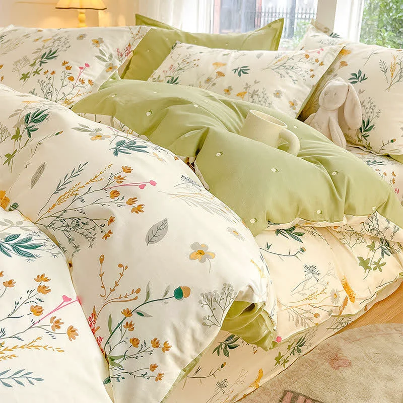 Recyclable Ownkoti Delicate Leafy Print Cotton Bedding Set Sophisticated