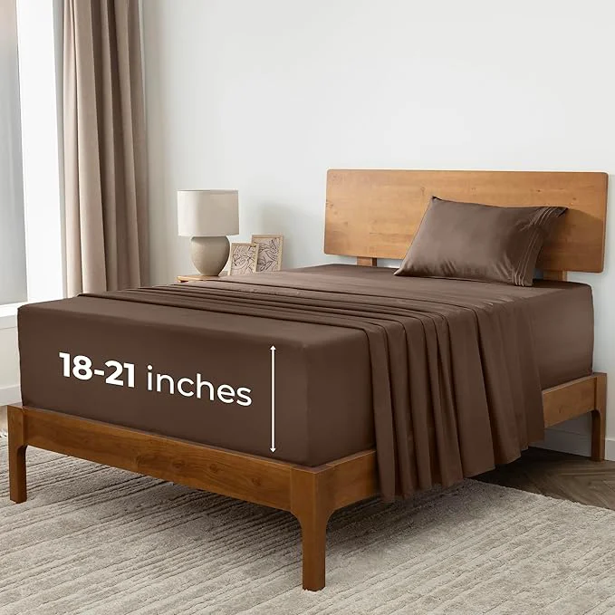 World-Class Mellanni Extra Deep Twin XL Sheets – 3 PC Iconic Collection Bedding – Hotel Luxury Ultra Soft Cooling Bed Sheets – Wrinkle Fade Stain Resistant Twin Extra Long Brown Elite