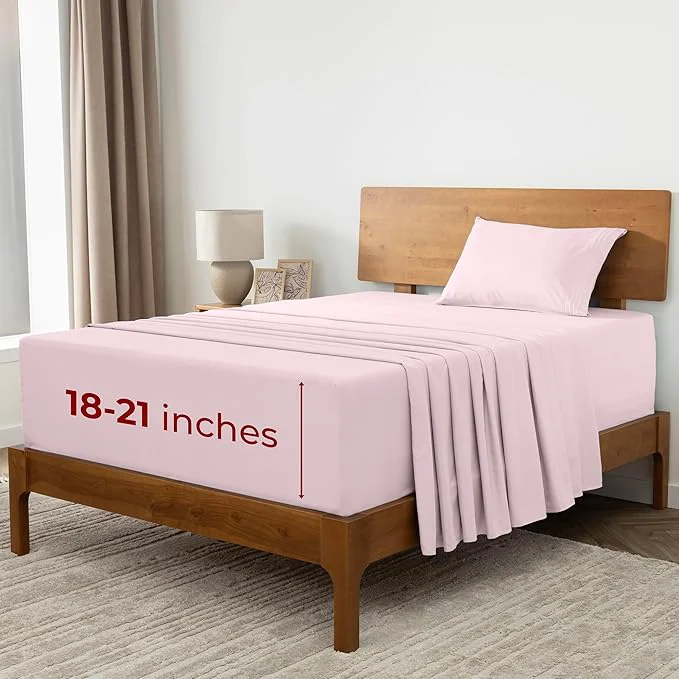 Premium Material Mellanni Extra Deep Twin Sheets – 3 PC Iconic Collection Bedding – Hotel Luxury Ultra Soft Cooling Bed Sheets – Wrinkle Fade Stain Resistant Twin Blush Pink Organic