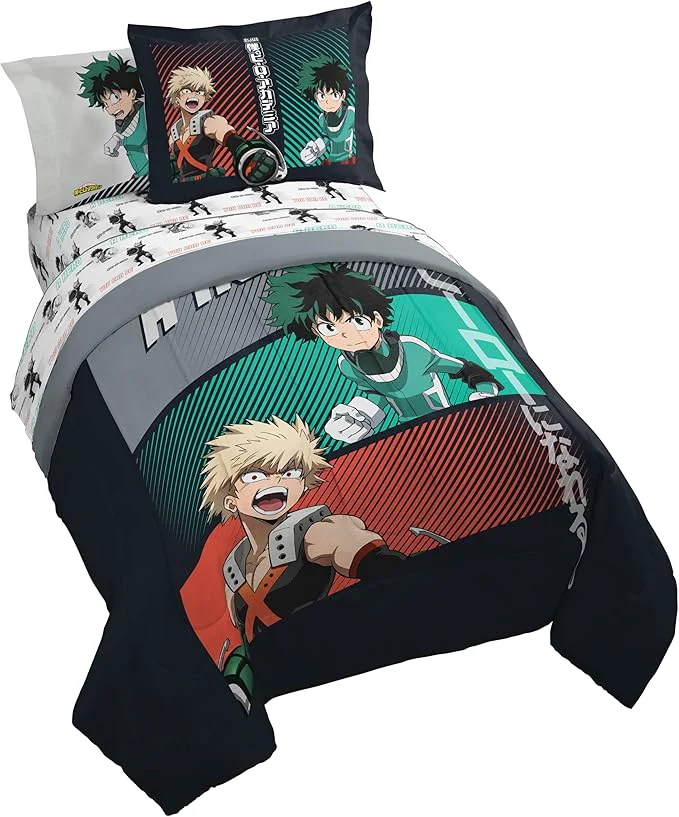 Exceptional Jay Franco Kids Comforter Set Includes Sheets and Pillow Covers – Soft and Cozy Bed Set for Stylish Room Decor Black – My Hero Academia 5 Piece Twin Size Bedding Healthy