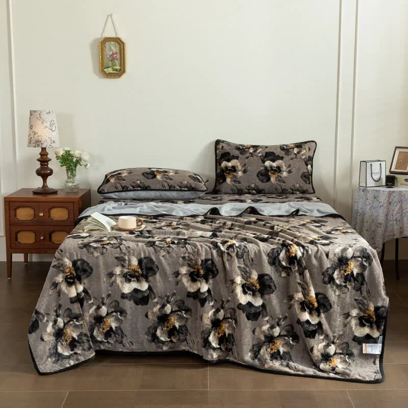 Smart Ownkoti Luxurious Flower Plush Fitted Sheet Blanket Excellent