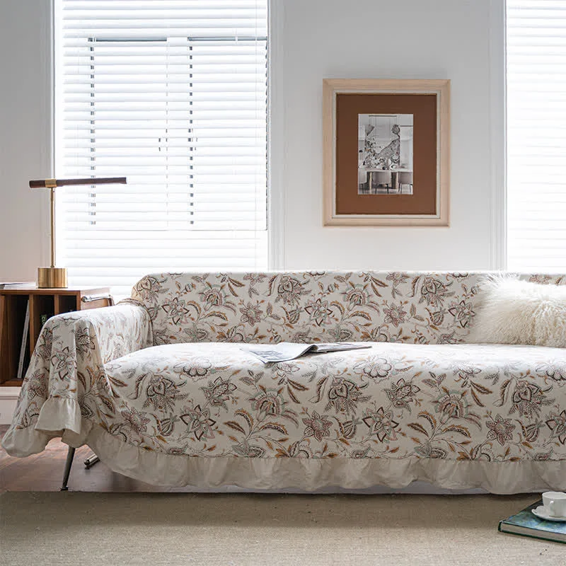 High-End Ownkoti Vintage Flower Ruffled Sofa Throw Blanket Luxury