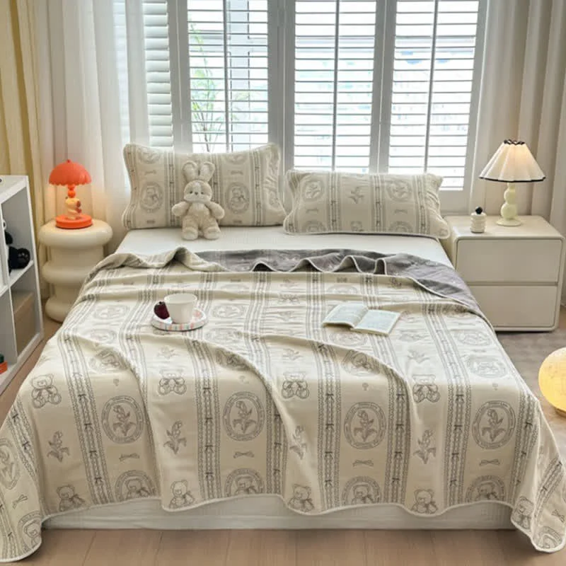 Premium Material Ownkoti Bear Floral Stripe Cotton Muslin Quilt Proven