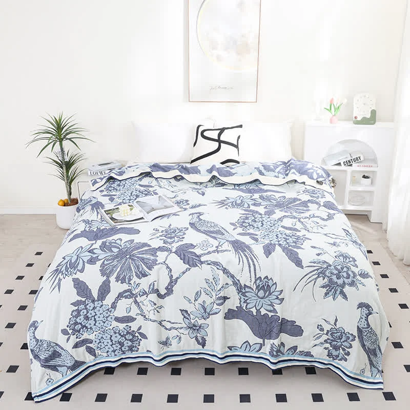 Fine Crafted Ownkoti Peacock Floral Cotton Muslin Quilt High-End