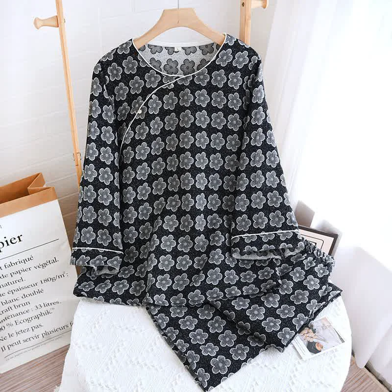 Top-Quality Ownkoti Black Floral Jacquard Natural Cotton Nightwear Smart