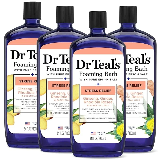 Genuine Dr Teal’s Foaming Bath with Pure Epsom Salt Stress Relief with Ginseng Ginger Reusable