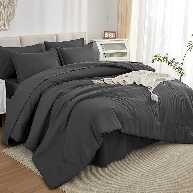 Reusable Litanika Twin Twin XL Size Comforter Sets Grey Dark Grey – 5 Pieces Bed in a Bag Twin Twin XL Bedding Comforter Sets Solid Lightweight Bed Set with Comforter Sheets Pillowcase amp Sham Elegant