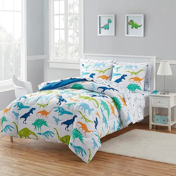 Verified Kids Bedding Set Bed in a Bag for Boys and Girls Toddlers Printed Sheet Set and Comforter Full Dinosaur Traditional