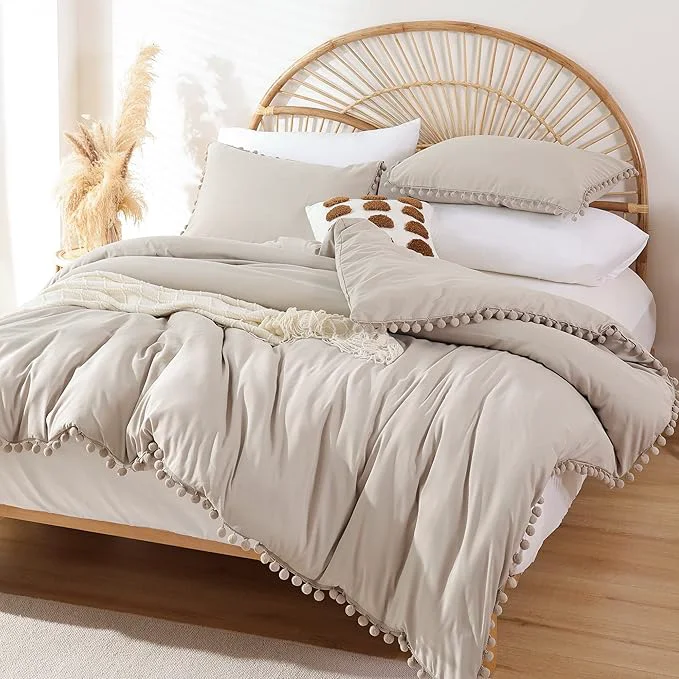 User-Friendly YIRDDEO Queen Comforter Set – Comforter Queen Size Sets with Ball Pom Fringe Soft Bedding Set for All Seasons – 3 Pieces 1 Comforter 90 quot x90 quot amp 2 Pillow Shams 20 quot x26 quot Oatmeal High-Grade
