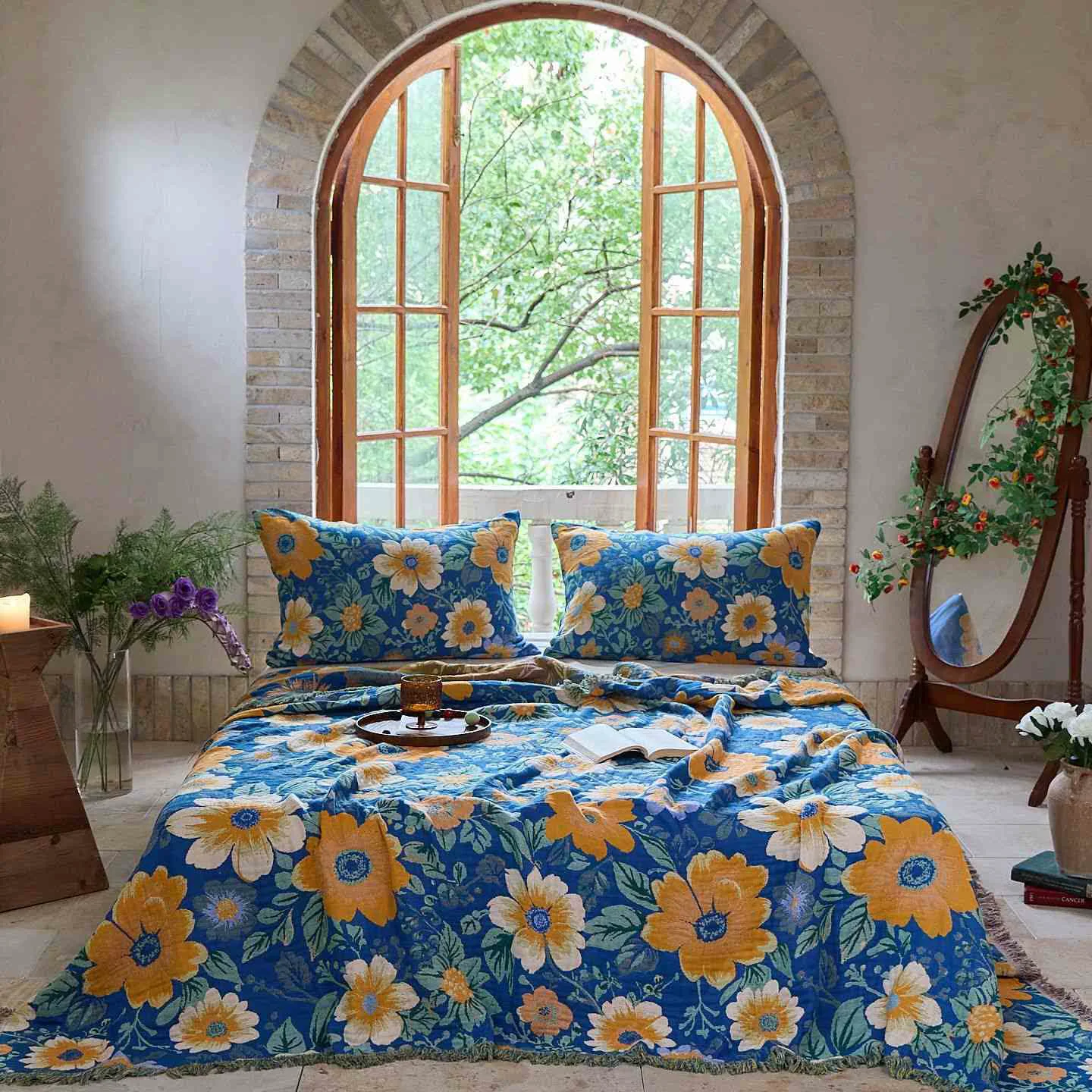 Clean Ownkoti Bright Daisy Cotton Gauze Tassel Quilt Reusable