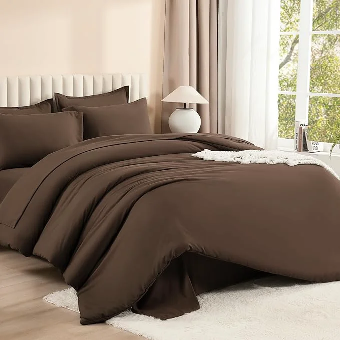 Exceptional Litanika Queen Comforter Set Brown – 7 Pieces Bed in a Bag Queen Bedding Comforter Sets Solid Lightweight Bed Set with Comforter Sheets Pillowcases amp Shams Artisan