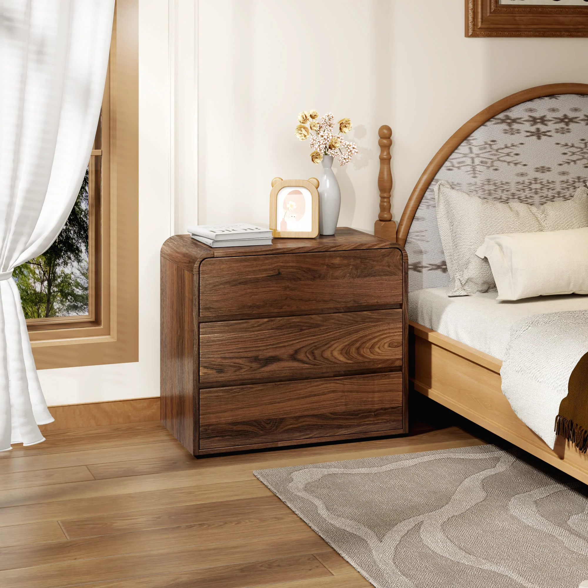 Exclusive Ownkoti Large-sized Nightstand With Rounded-corner Powerful